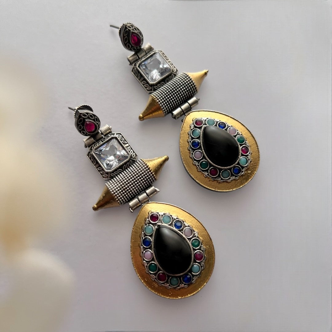 KATE SILVER LOOK ALIKE DUAL TONE SEMI-HANDMADE VICTORIAN EARRING ER225