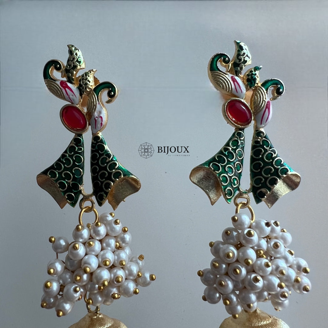 BOWTIQUE SEMI HANDMADE GOLD-TONED MEENAKARI JHUMKA -ER271