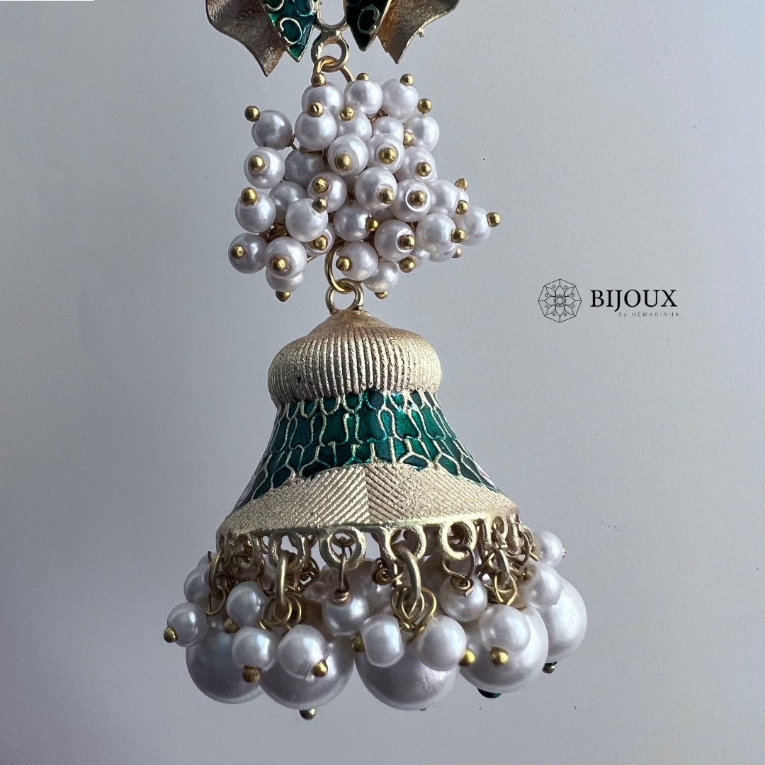 BOWTIQUE SEMI HANDMADE GOLD-TONED MEENAKARI JHUMKA -ER271