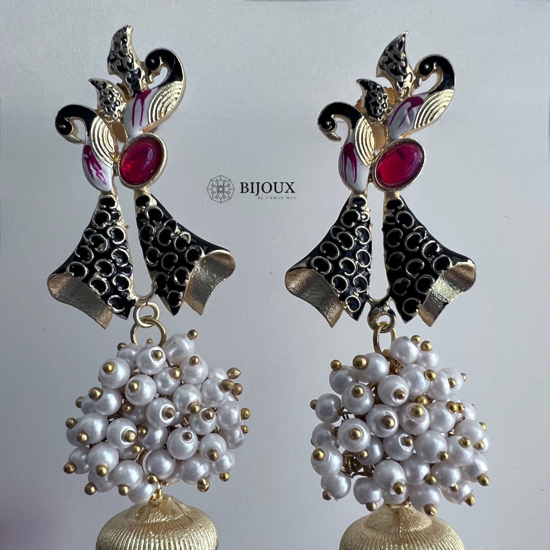 BOWTIQUE SEMI HANDMADE GOLD-TONED MEENAKARI JHUMKA -ER271