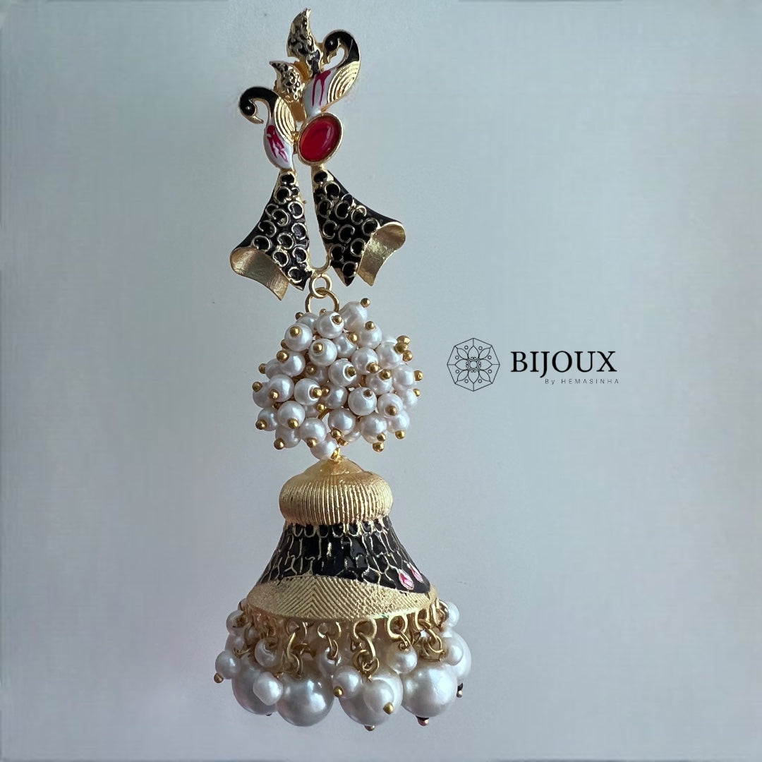 BOWTIQUE SEMI HANDMADE GOLD-TONED MEENAKARI JHUMKA -ER271