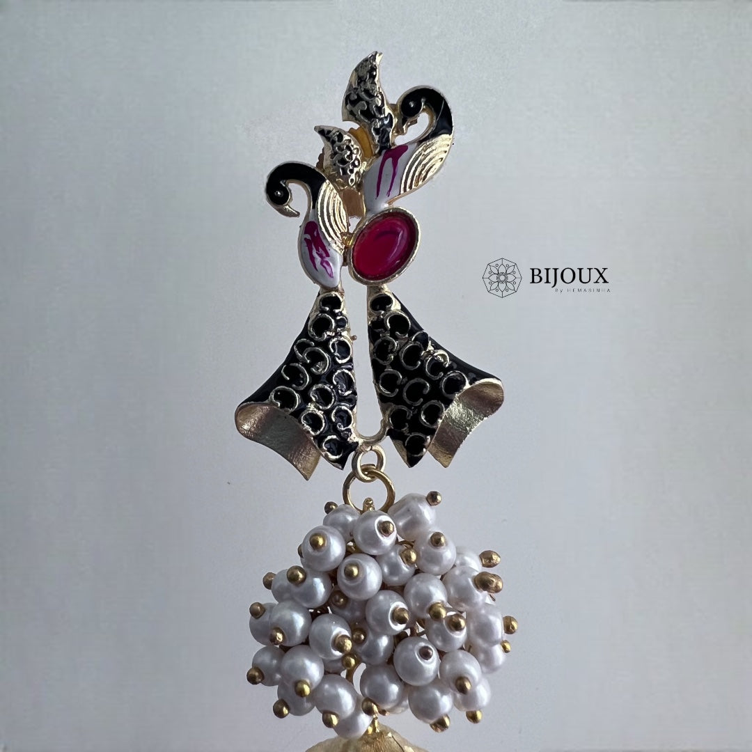 BOWTIQUE SEMI HANDMADE GOLD-TONED MEENAKARI JHUMKA -ER271