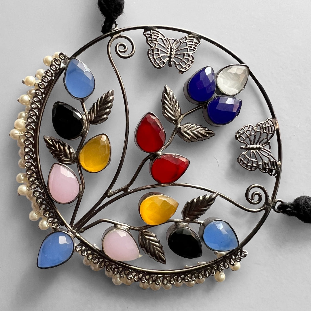 VIRANA SEMI HANDMADE RAW AND RUSTIC CHOKER/NECKPIECE/NECKLACE WITH EARRINGS CH51