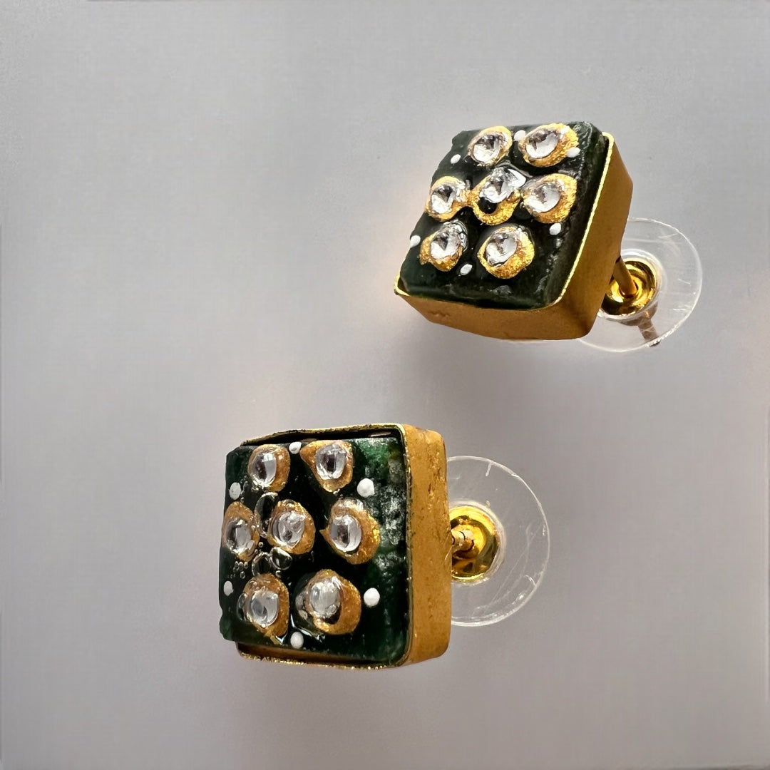 NIRAYA RAW STONE HAND PAINTED HANDMADE NECKPIECE WITH EARRINGS CH419