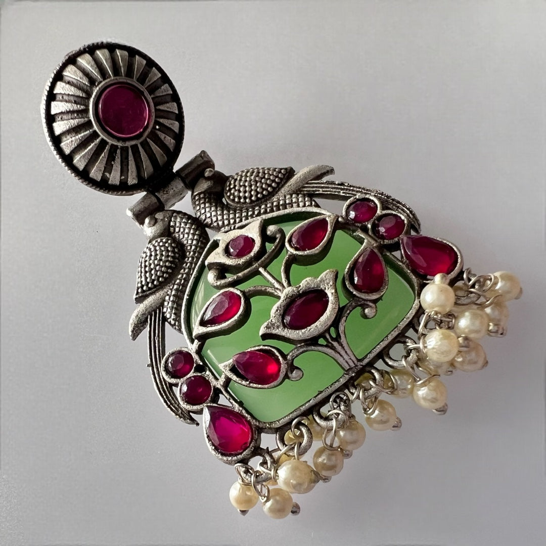 TIARA SILVER LOOK ALIKE SEMI HANDMADE EARRINGS ER583