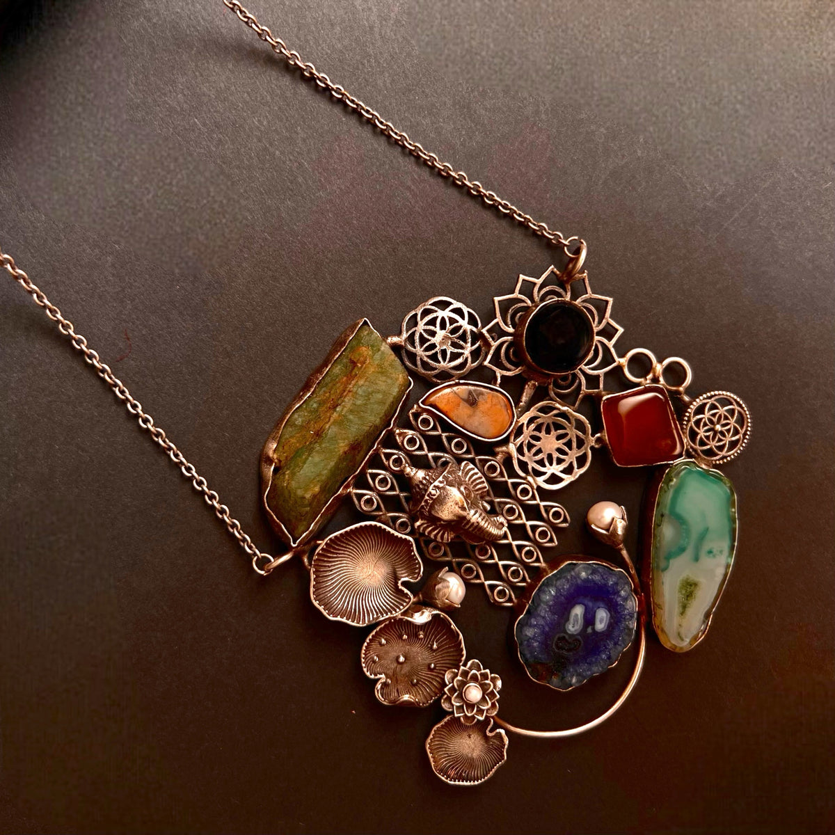 DHIRVANI HAND MADE AND HAND HAMMERED SILVER LOOK ALIKE RUSTIC ANTIQUE MALA ML74