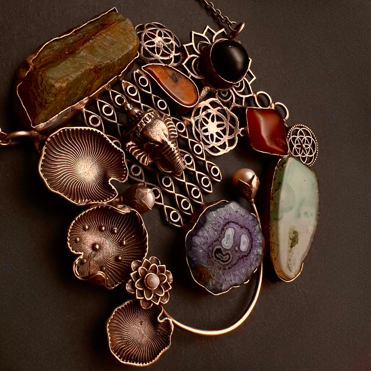 DHIRVANI HAND MADE AND HAND HAMMERED SILVER LOOK ALIKE RUSTIC ANTIQUE MALA ML74