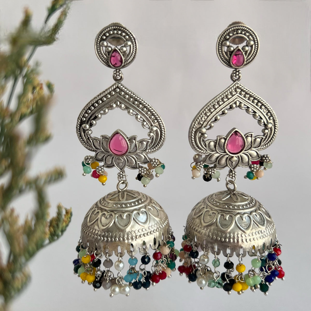 BHAIRAVI SILVER LOOK ALIKE SEMI HANDMADE JHUMKA ER571