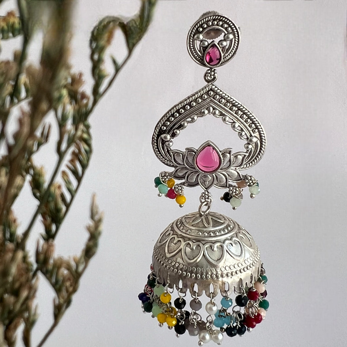 BHAIRAVI SILVER LOOK ALIKE SEMI HANDMADE JHUMKA ER571