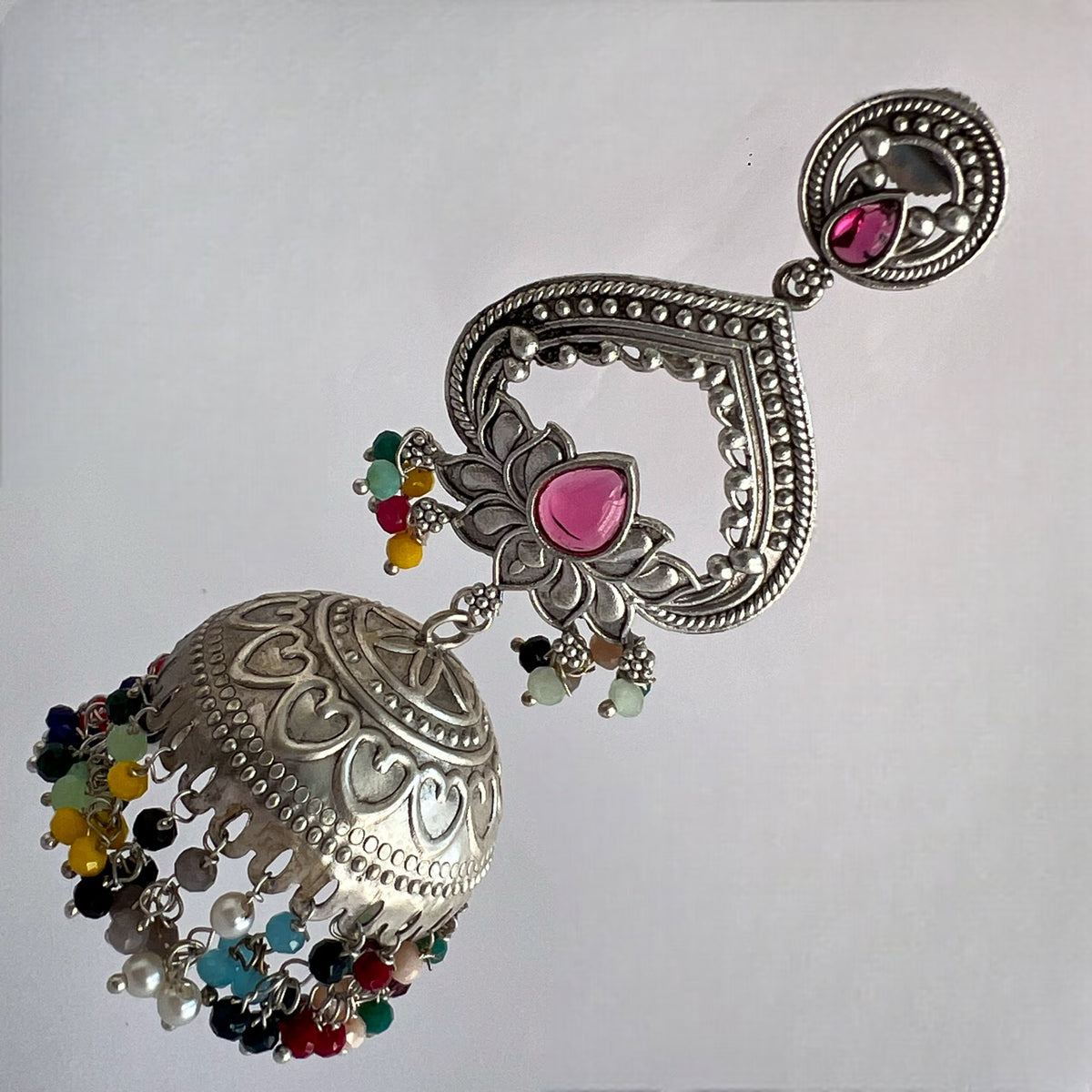 BHAIRAVI SILVER LOOK ALIKE SEMI HANDMADE JHUMKA ER571