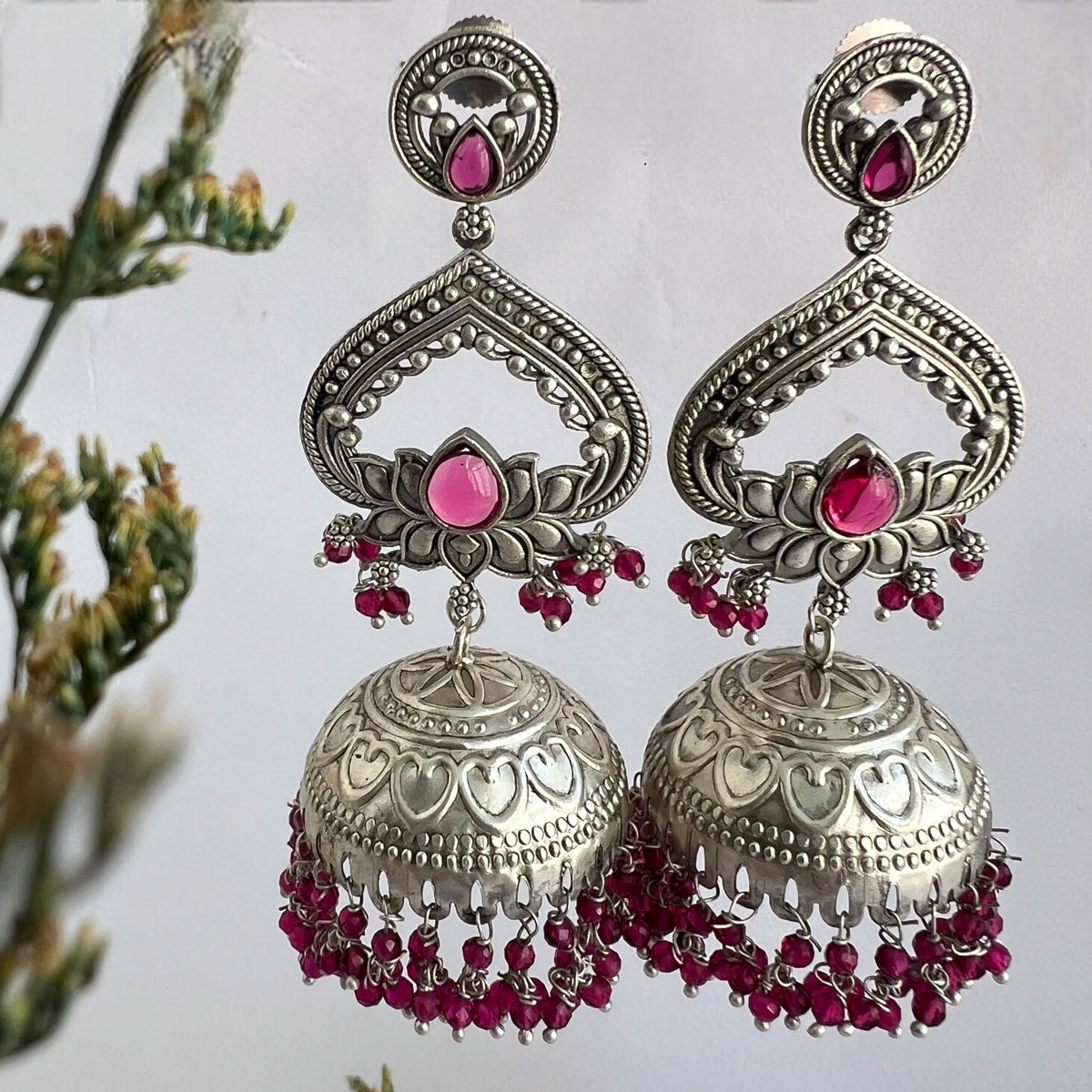 BHAIRAVI SILVER LOOK ALIKE SEMI HANDMADE JHUMKA ER571