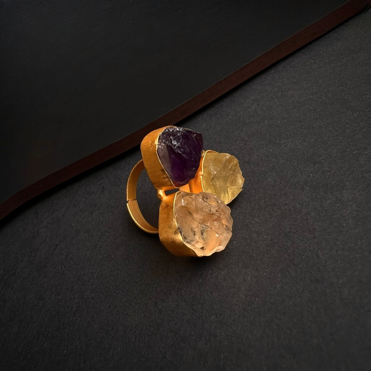 PREETHINA RAW STONE GOLD TONED RING R11