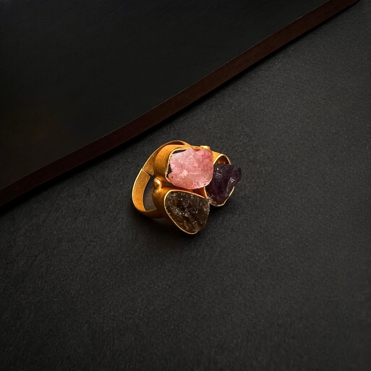 PREETHINA RAW STONE GOLD TONED RING R11