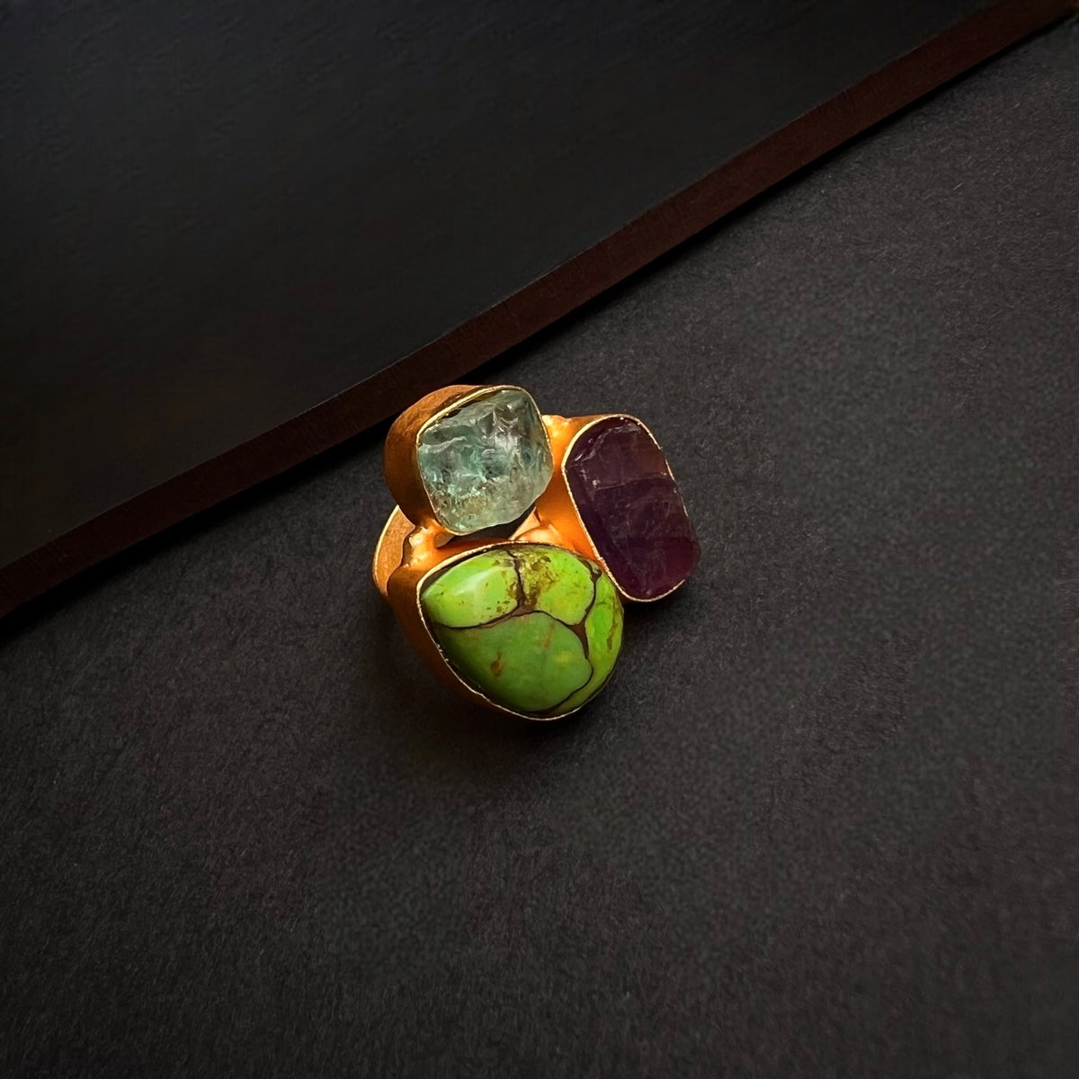 PREETHINA RAW STONE GOLD TONED RING R11