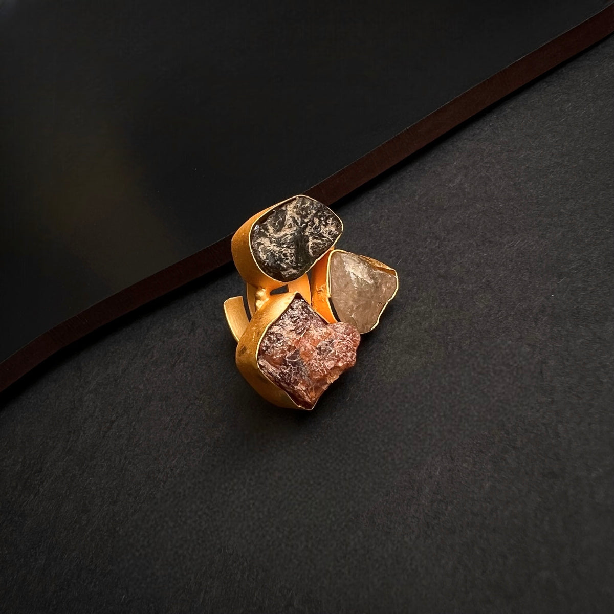 PREETHINA RAW STONE GOLD TONED RING R11
