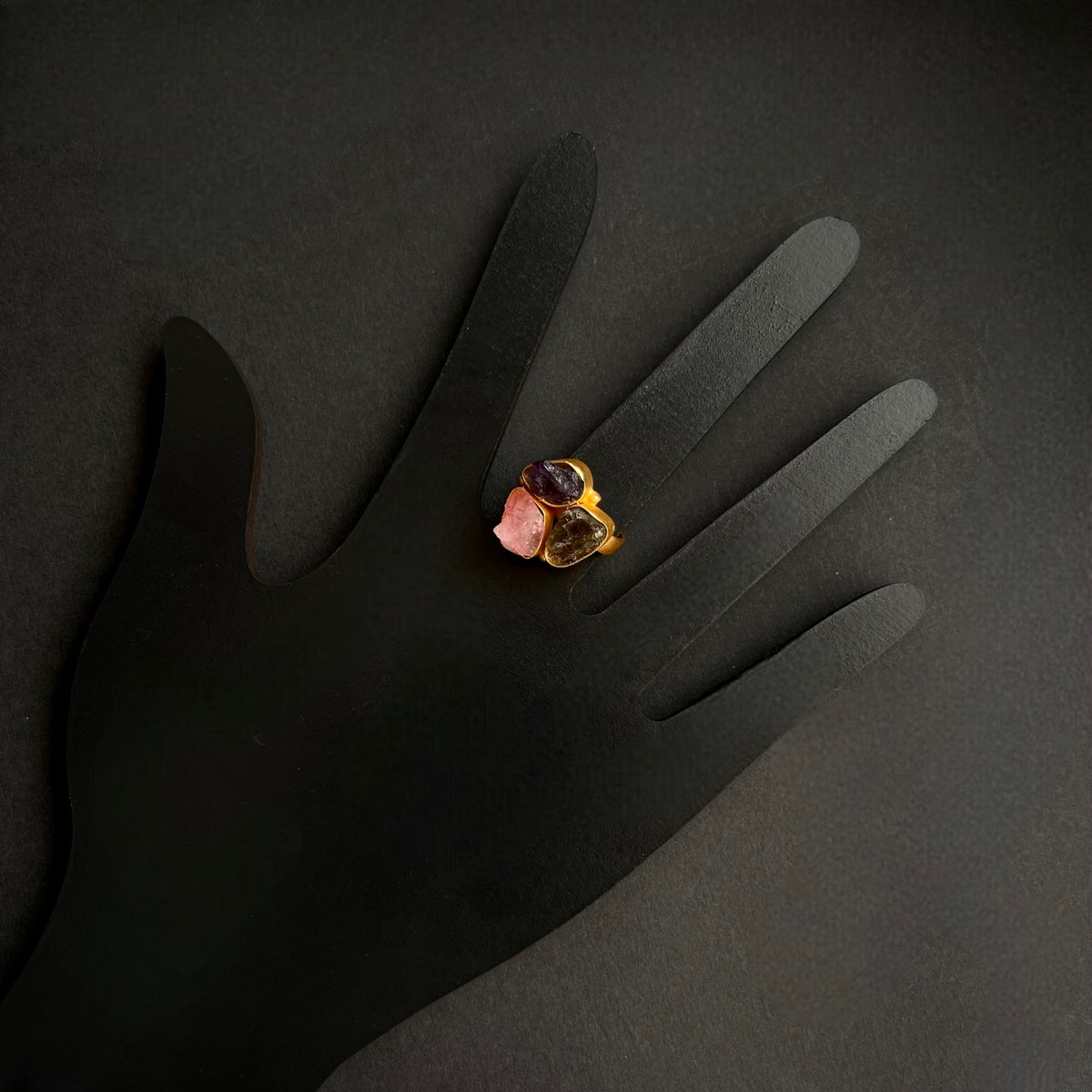 PREETHINA RAW STONE GOLD TONED RING R11