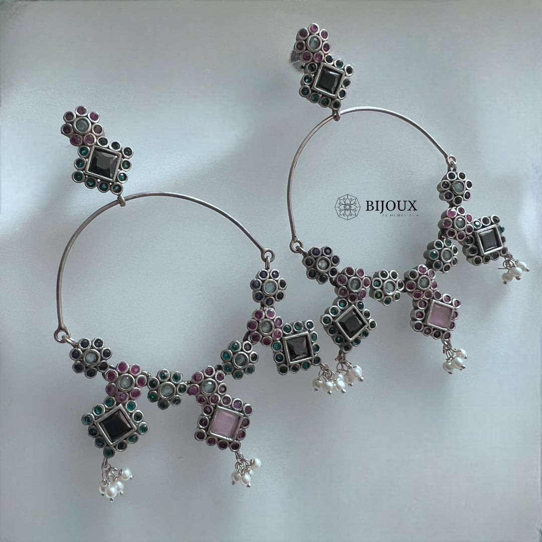 RADIANT ROUNDS SILVER LOOK ALIKE HANDMADE LOOP EARRING ER210