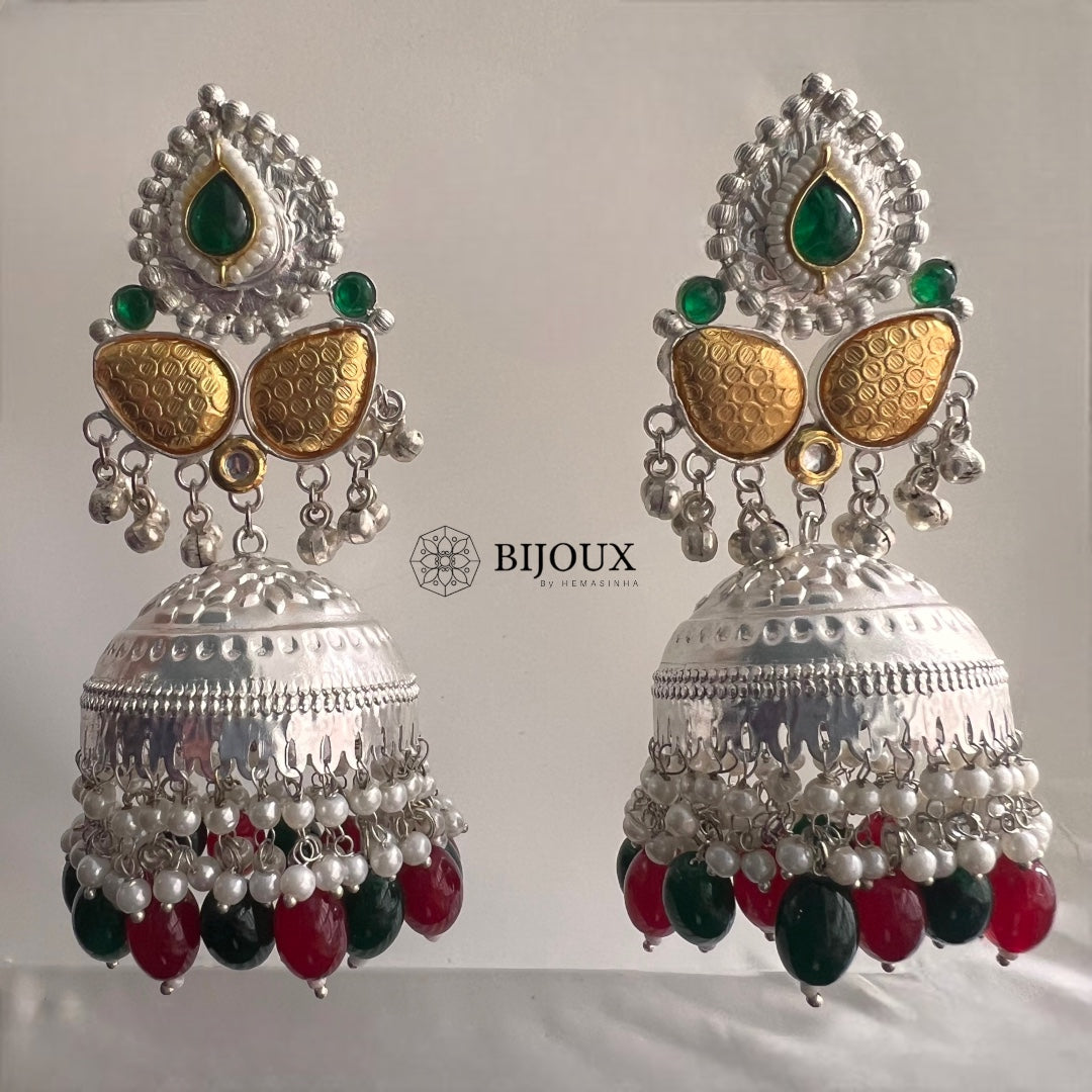 DIVA SILVER LOOK ALIKE PREMIUM POLISH HANDMADE DUALTONE JUMBO JHUMKA ER209