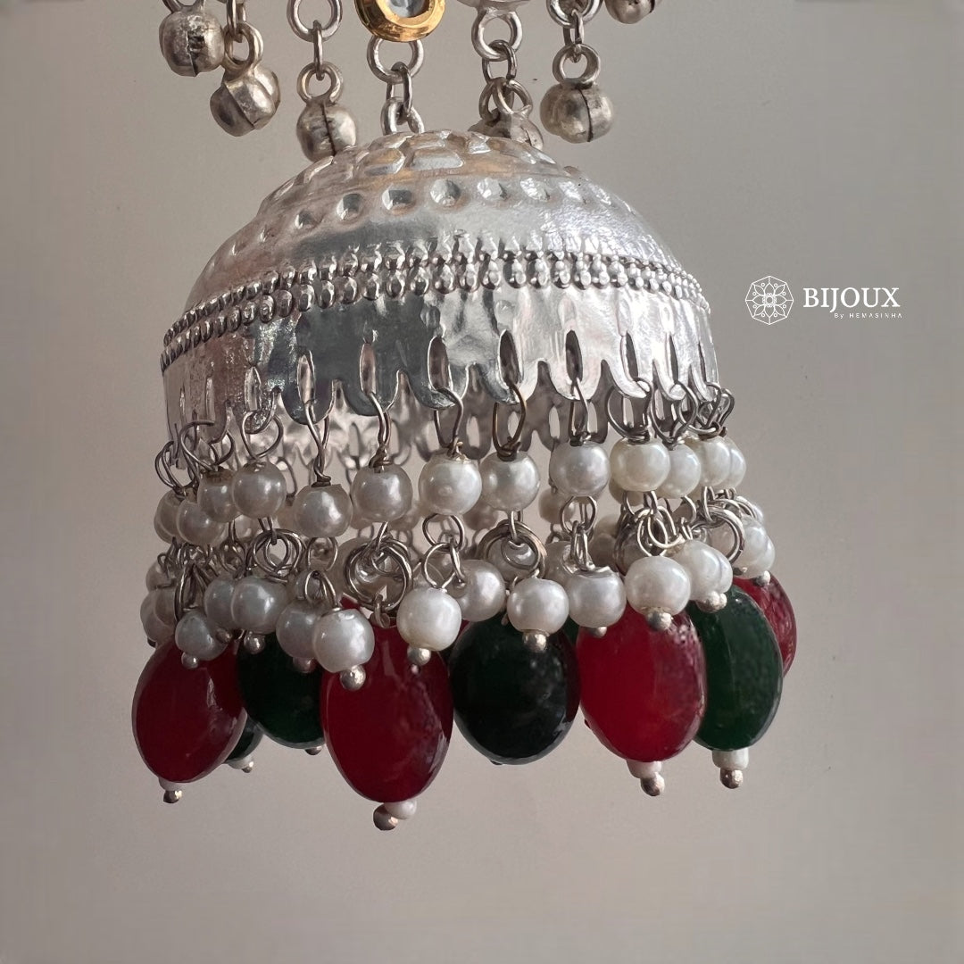 DIVA SILVER LOOK ALIKE PREMIUM POLISH HANDMADE DUALTONE JUMBO JHUMKA ER209