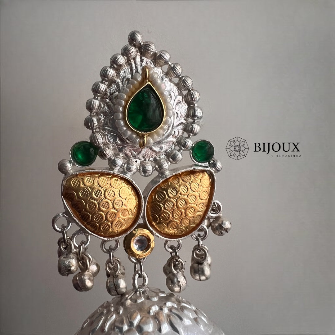 DIVA SILVER LOOK ALIKE PREMIUM POLISH HANDMADE DUALTONE JUMBO JHUMKA ER209
