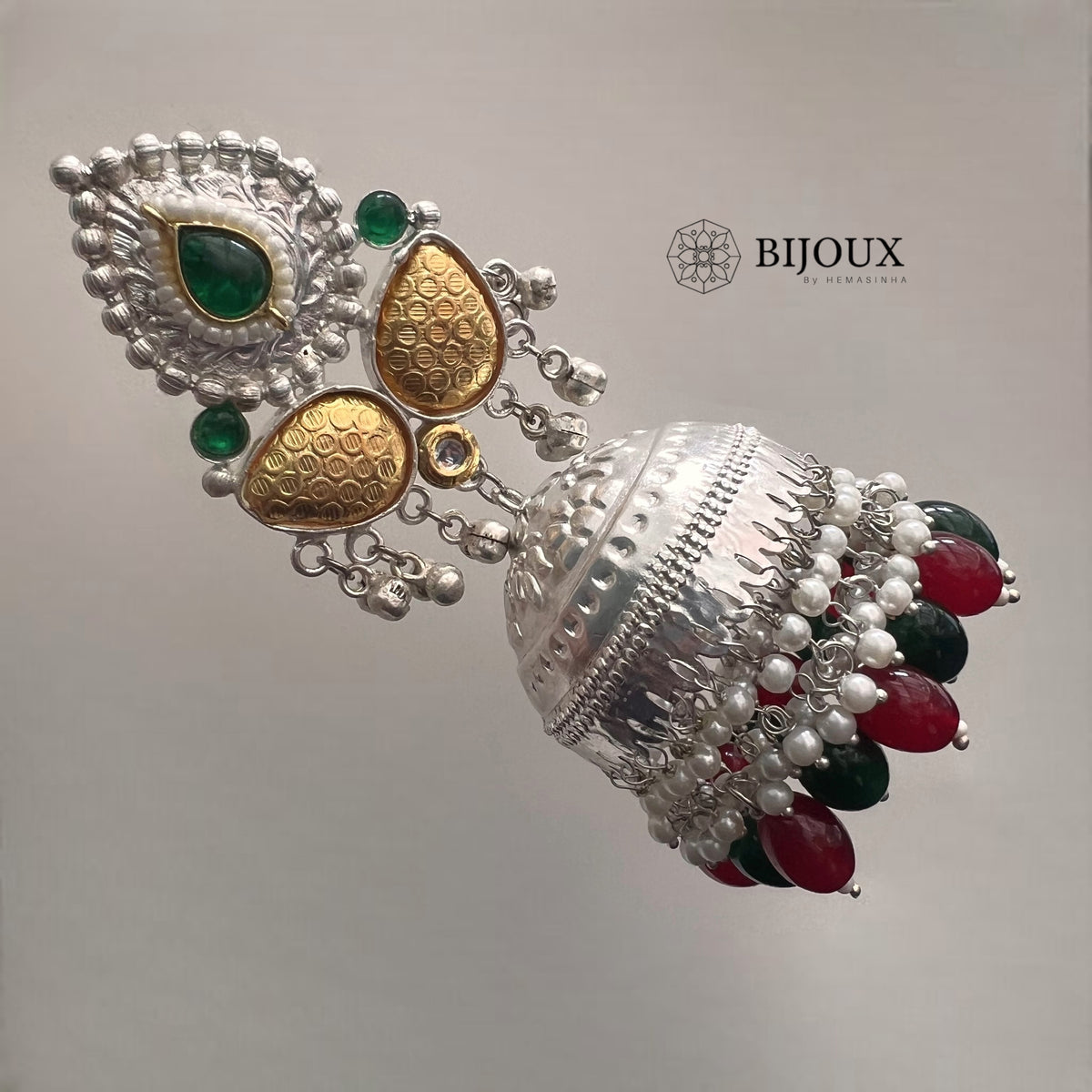 DIVA SILVER LOOK ALIKE PREMIUM POLISH HANDMADE DUALTONE JUMBO JHUMKA ER209