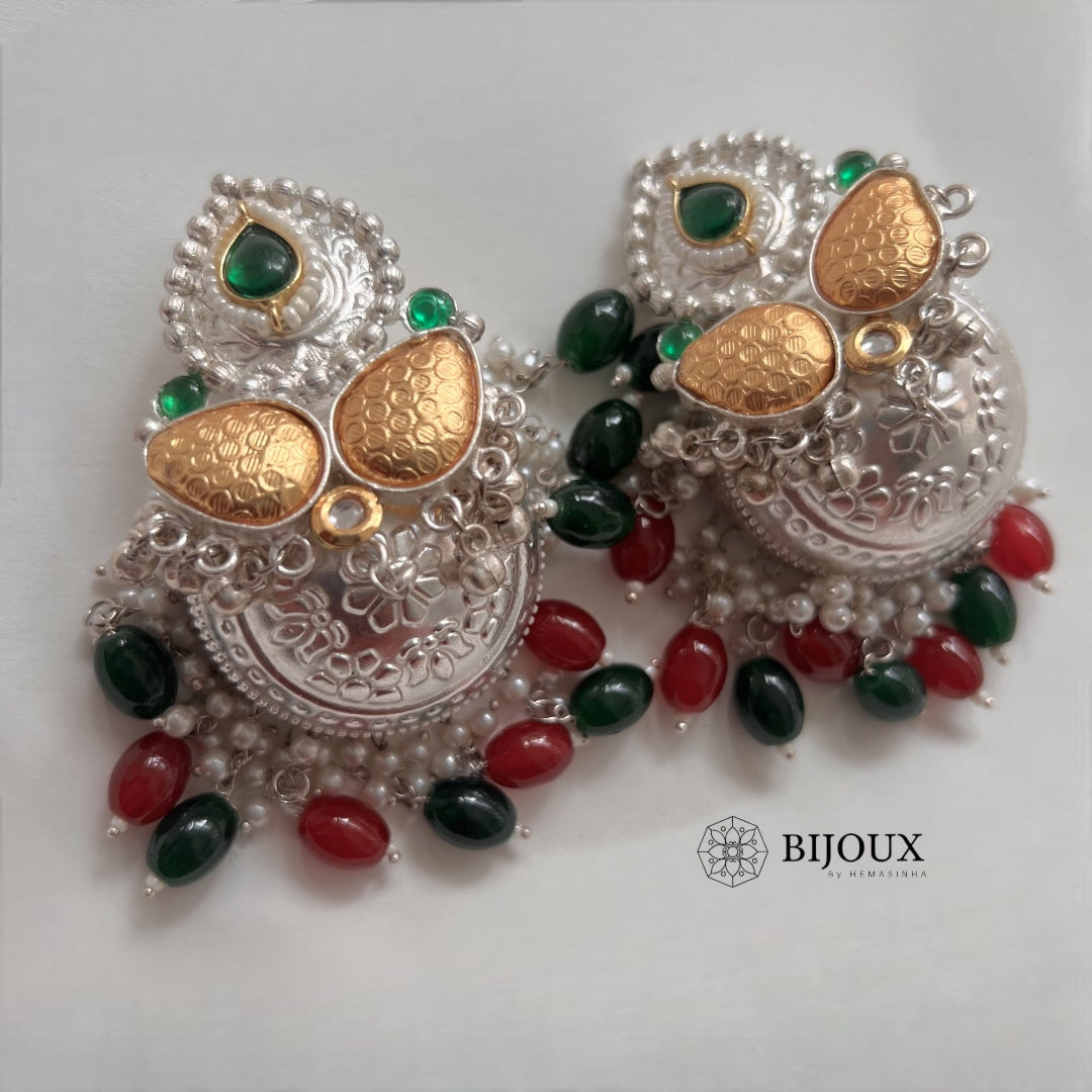 DIVA SILVER LOOK ALIKE PREMIUM POLISH HANDMADE DUALTONE JUMBO JHUMKA ER209