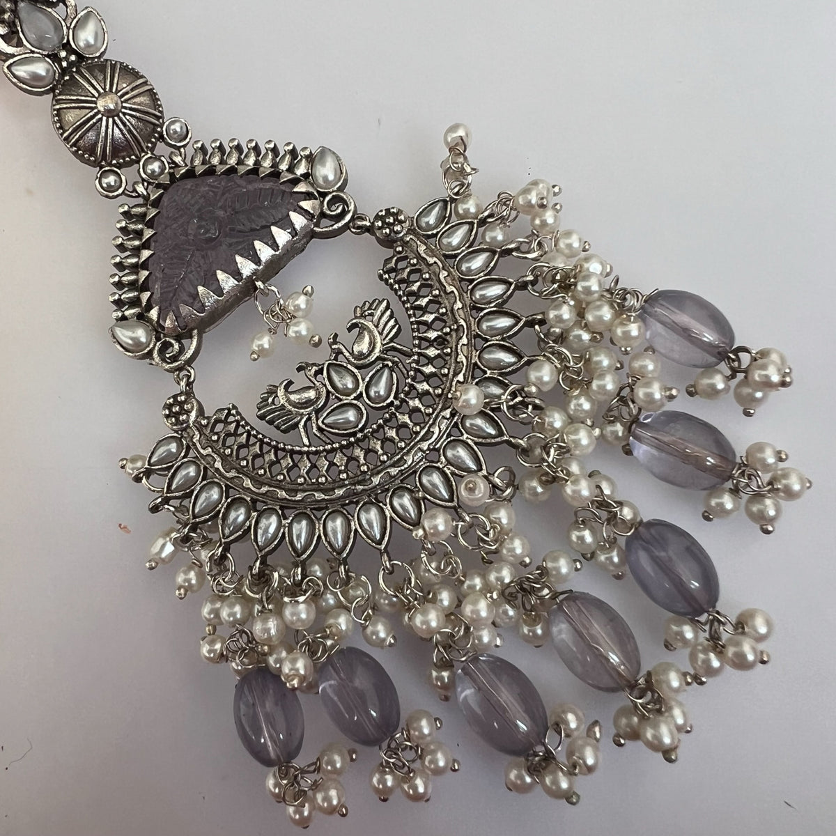 TEJA SEMIHANDMADE BEADED OXIDIZED DANGLER EARRING WITH EAR CHAIN ER570