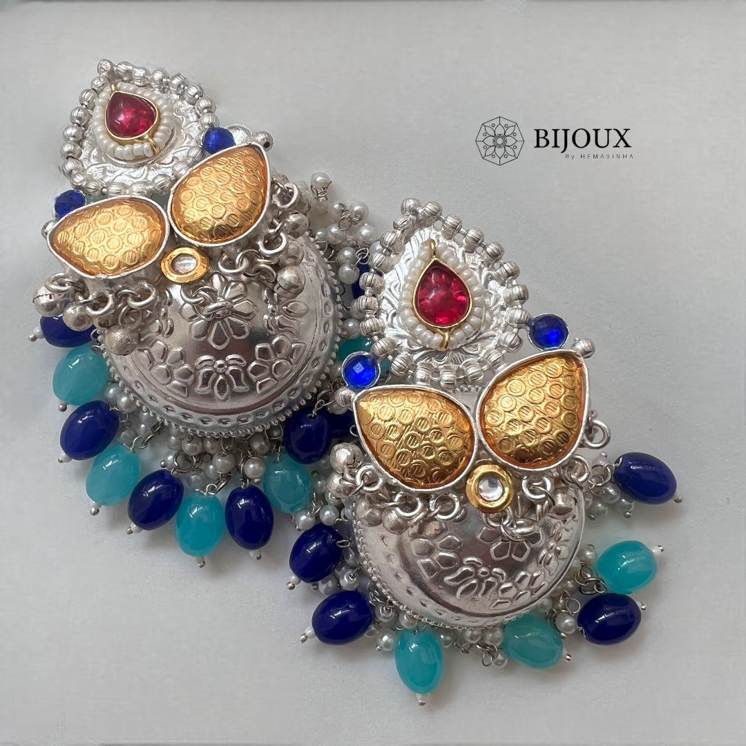 DIVA SILVER LOOK ALIKE PREMIUM POLISH HANDMADE DUALTONE JUMBO JHUMKA ER209