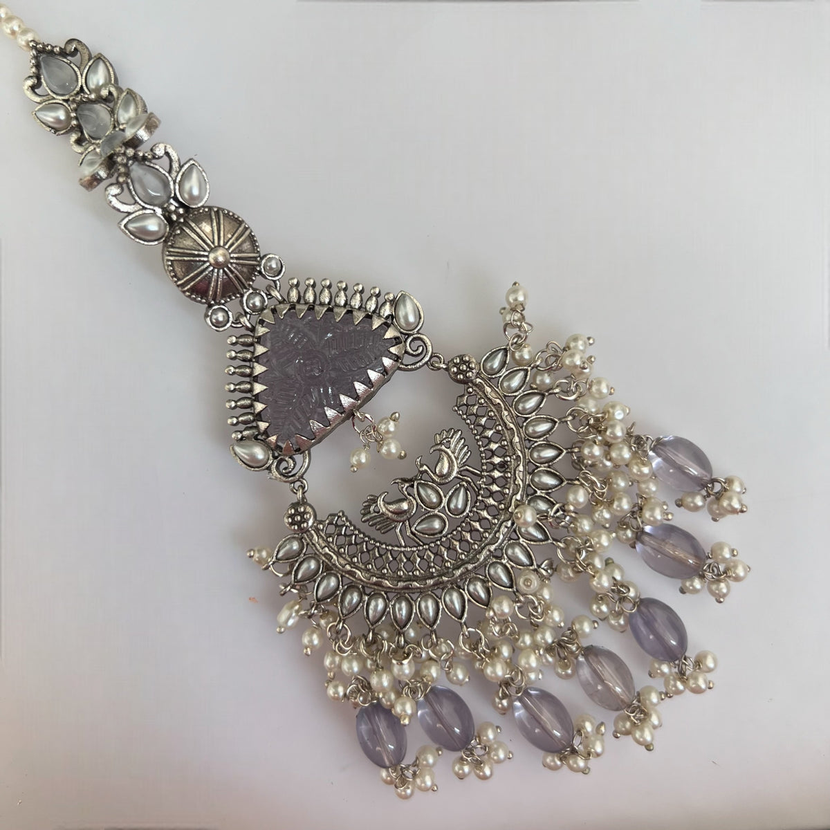 TEJA SEMIHANDMADE BEADED OXIDIZED DANGLER EARRING WITH EAR CHAIN ER570