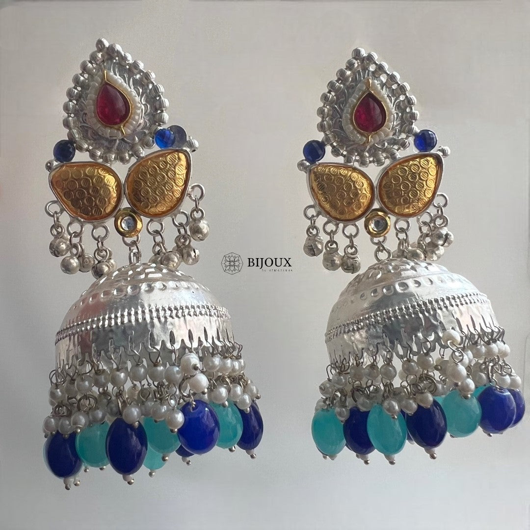 DIVA SILVER LOOK ALIKE PREMIUM POLISH HANDMADE DUALTONE JUMBO JHUMKA ER209