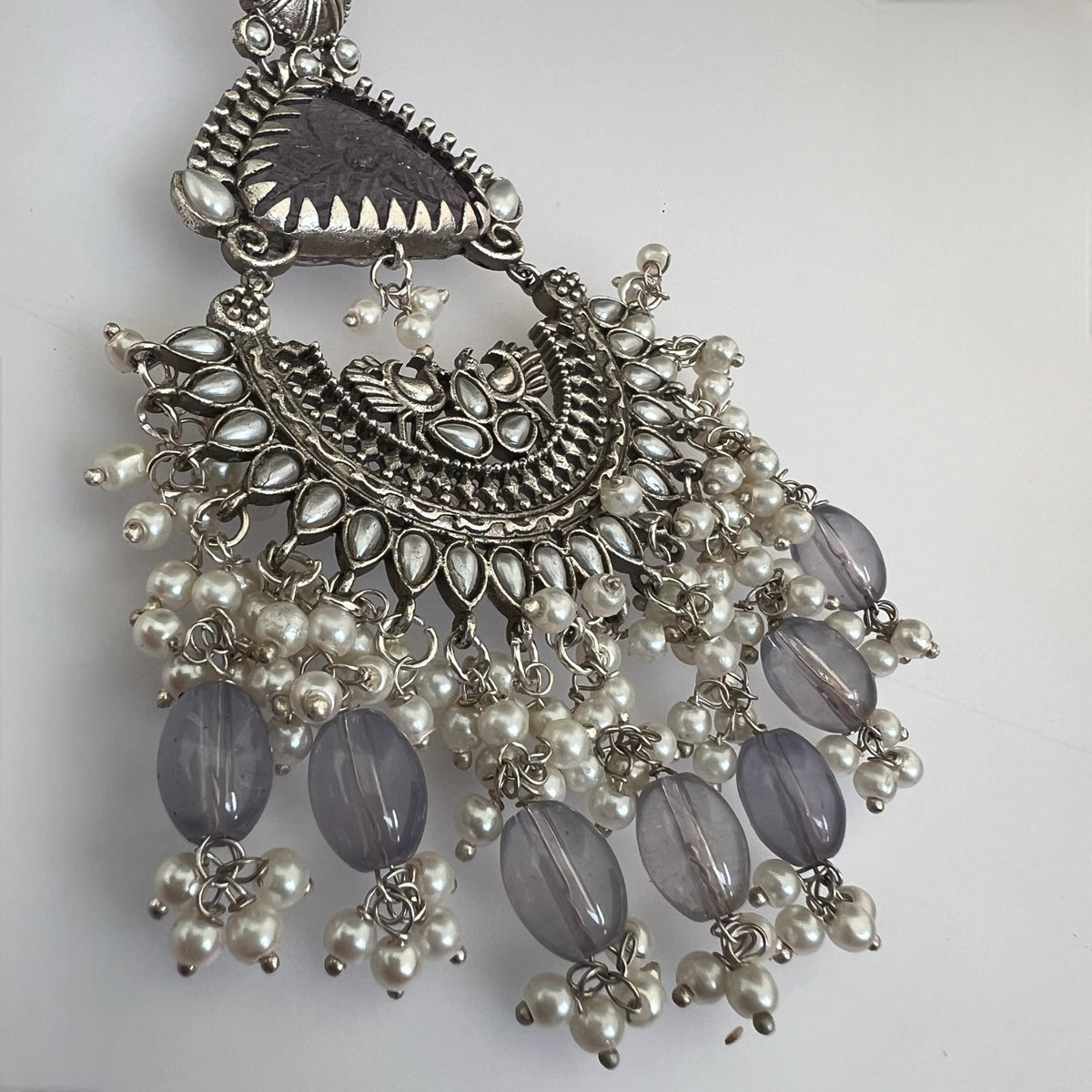 TEJA SEMIHANDMADE BEADED OXIDIZED DANGLER EARRING WITH EAR CHAIN ER570