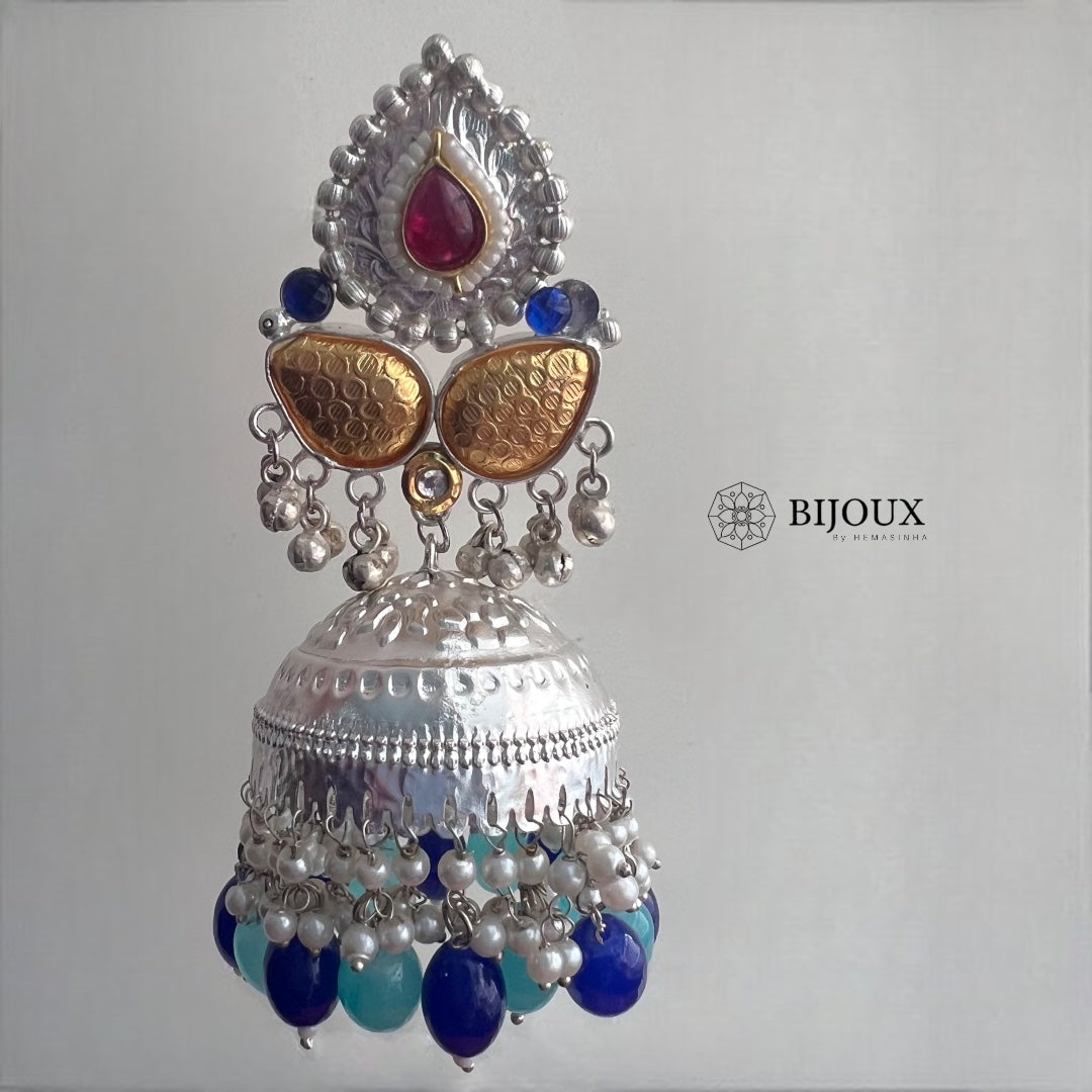 DIVA SILVER LOOK ALIKE PREMIUM POLISH HANDMADE DUALTONE JUMBO JHUMKA ER209