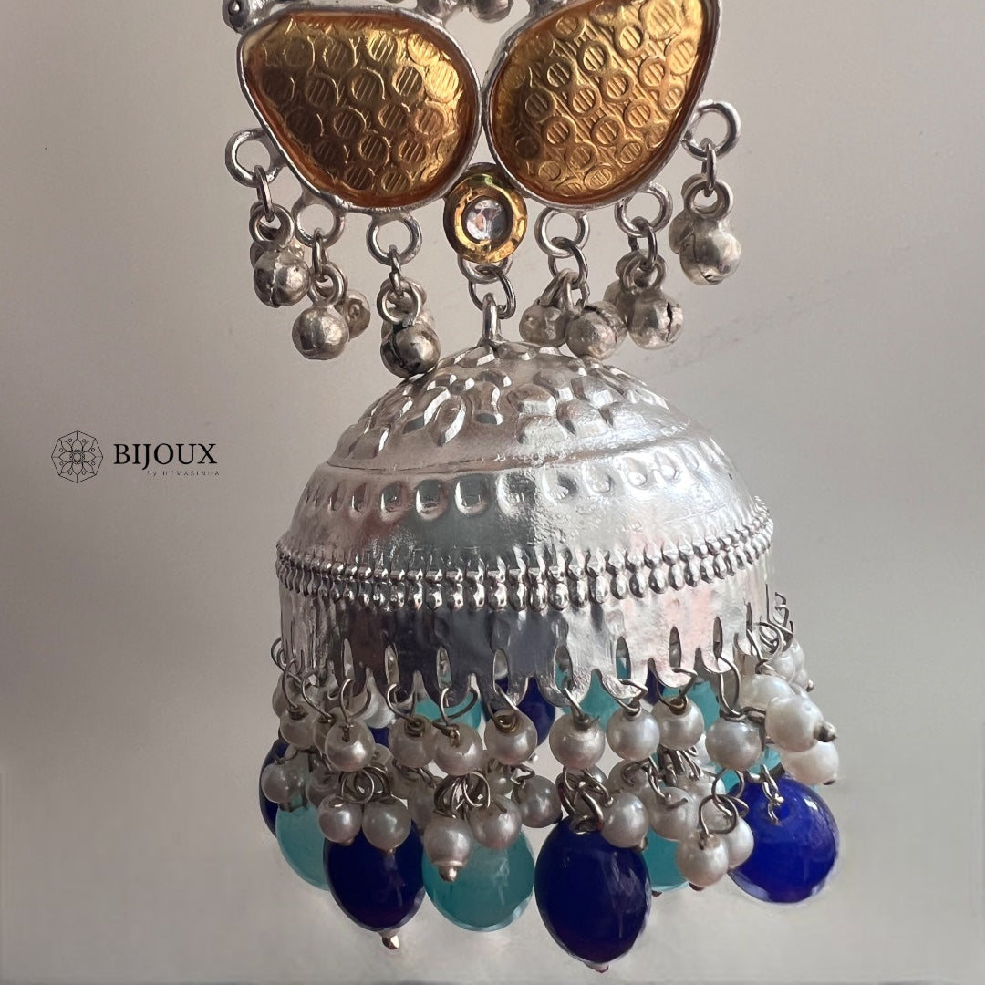 DIVA SILVER LOOK ALIKE PREMIUM POLISH HANDMADE DUALTONE JUMBO JHUMKA ER209