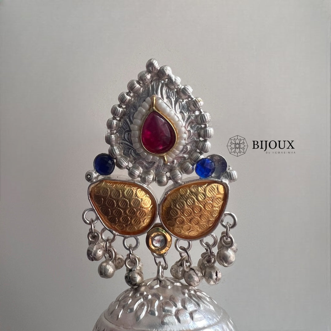 DIVA SILVER LOOK ALIKE PREMIUM POLISH HANDMADE DUALTONE JUMBO JHUMKA ER209