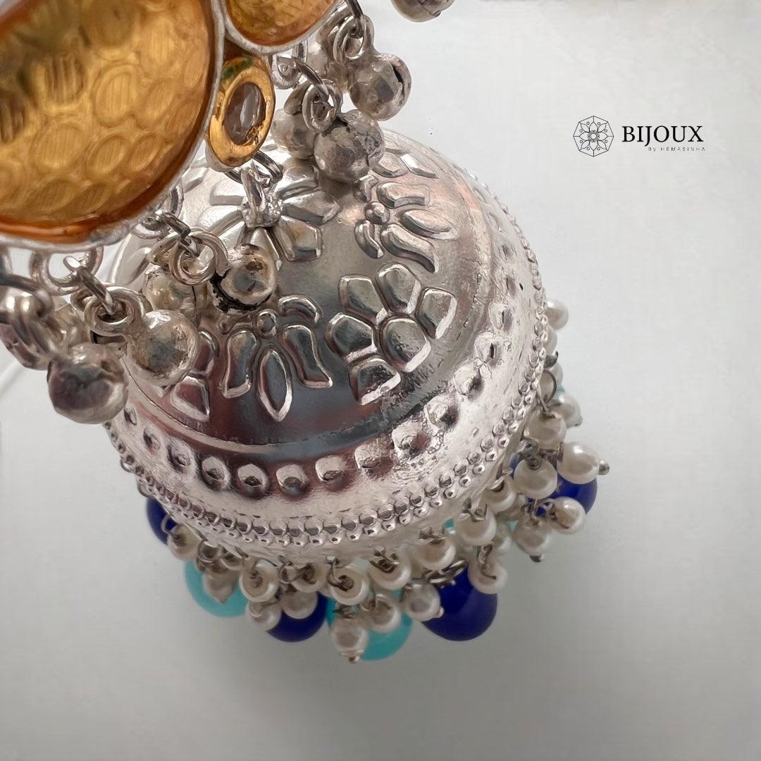 DIVA SILVER LOOK ALIKE PREMIUM POLISH HANDMADE DUALTONE JUMBO JHUMKA ER209