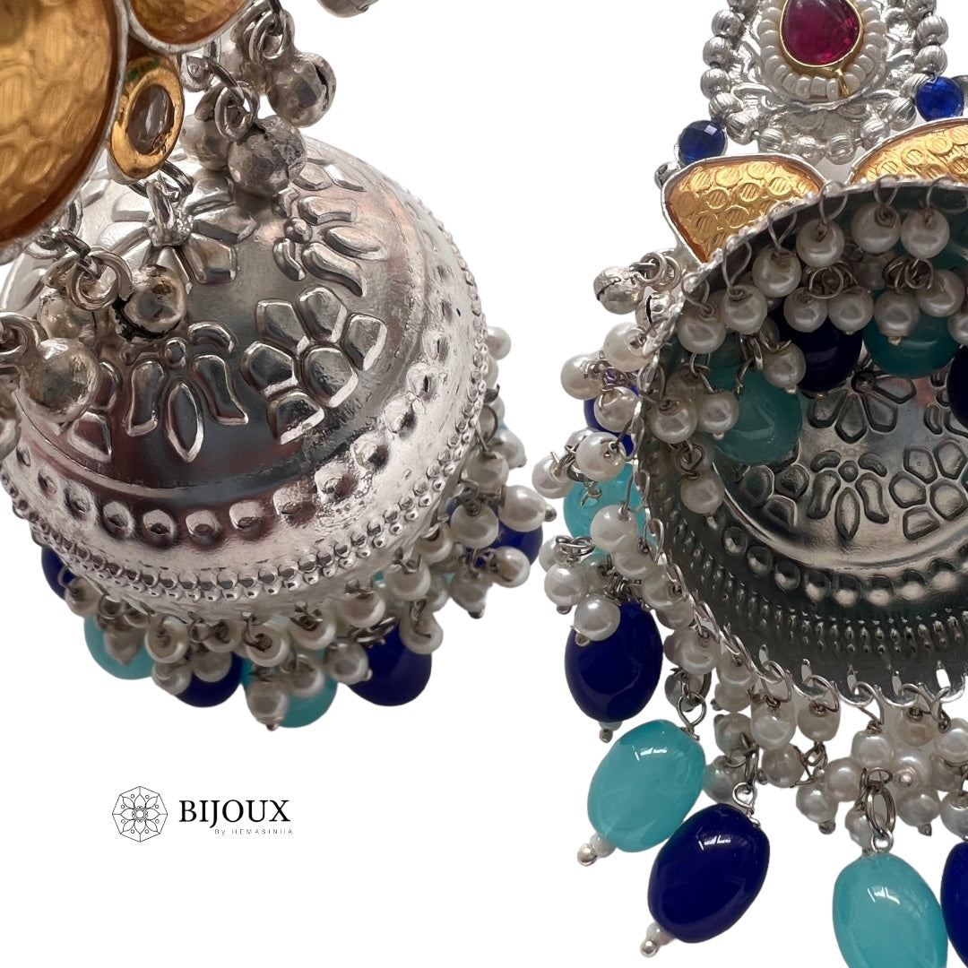 DIVA SILVER LOOK ALIKE PREMIUM POLISH HANDMADE DUALTONE JUMBO JHUMKA ER209
