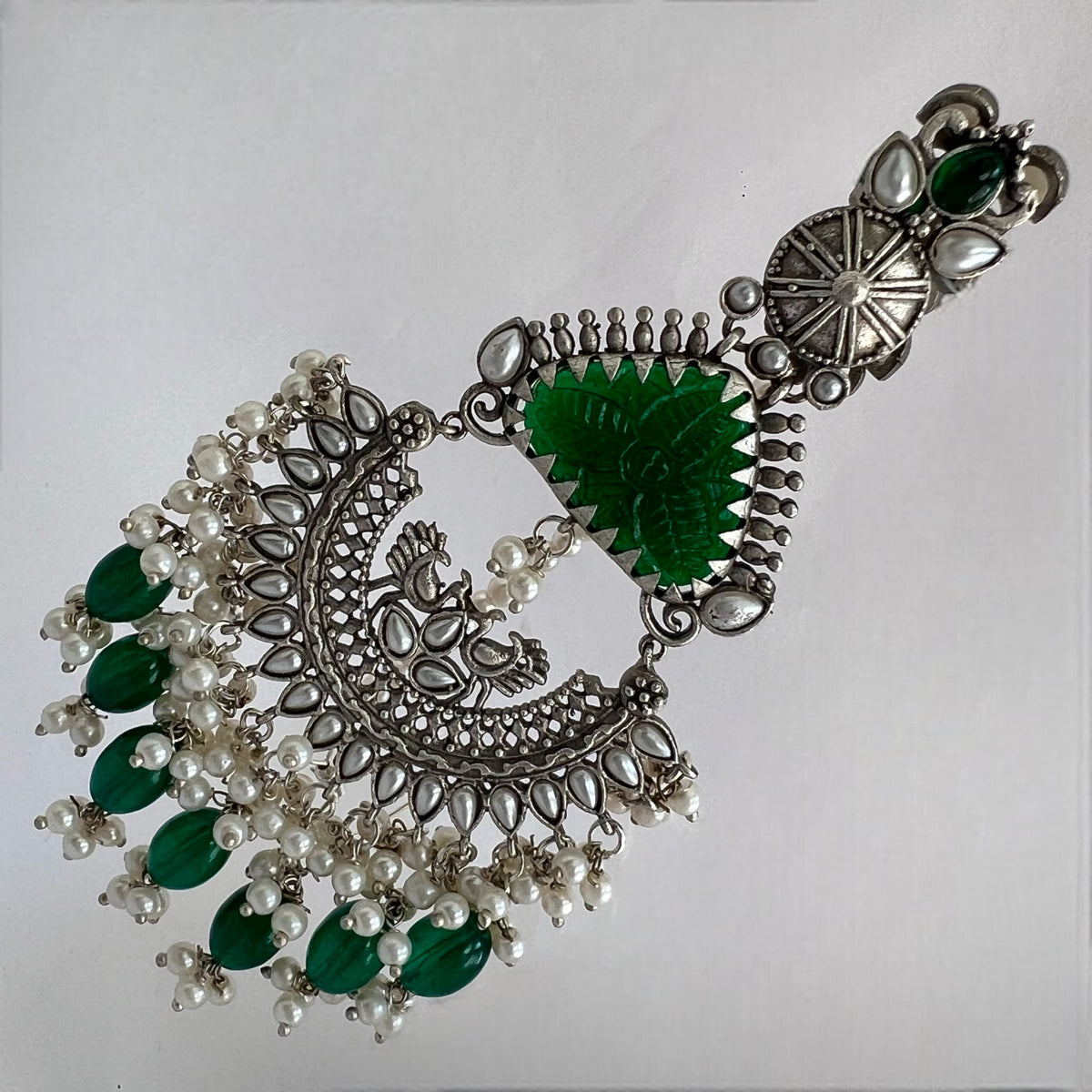 TEJA SEMIHANDMADE BEADED OXIDIZED DANGLER EARRING WITH EAR CHAIN ER570