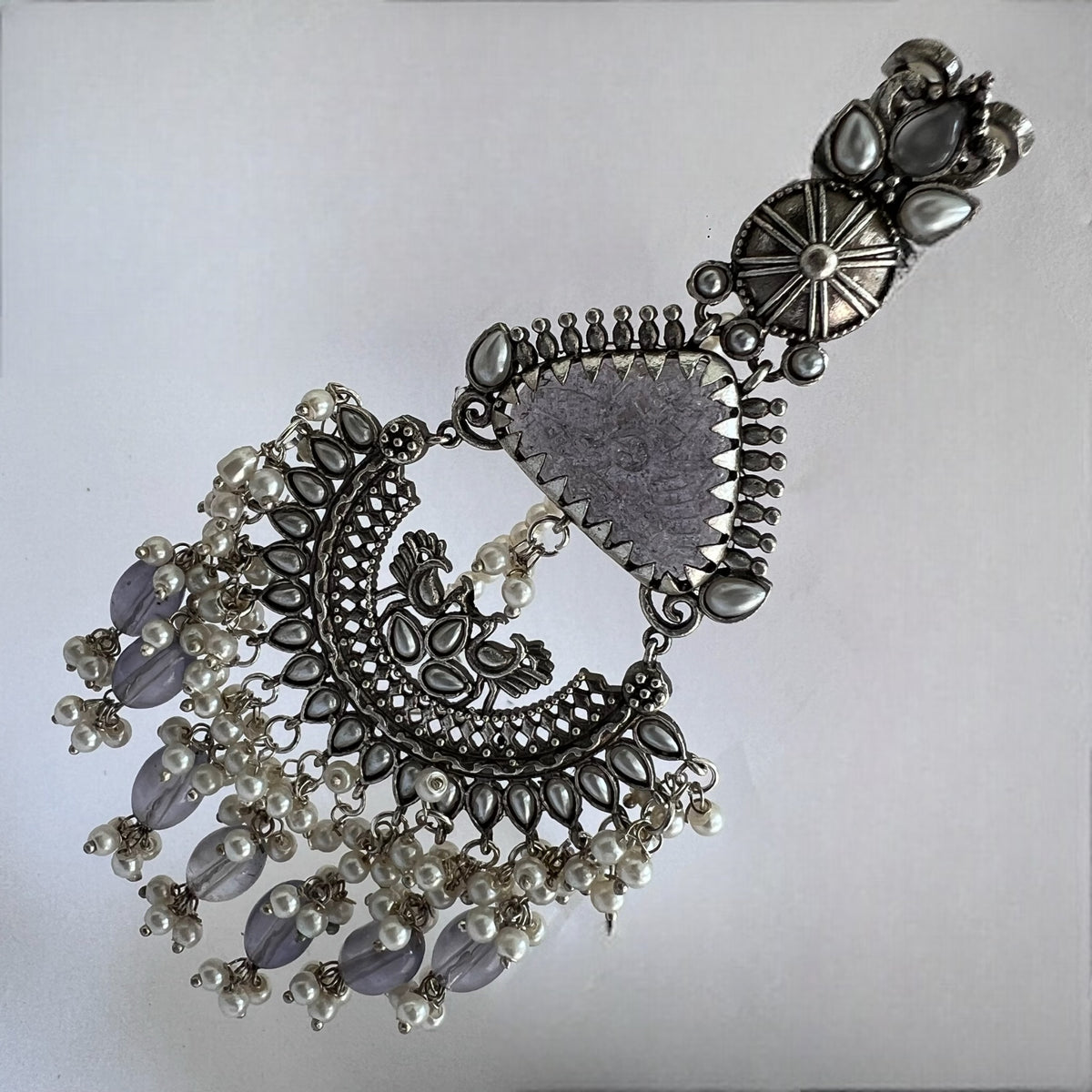 TEJA SEMIHANDMADE BEADED OXIDIZED DANGLER EARRING WITH EAR CHAIN ER570