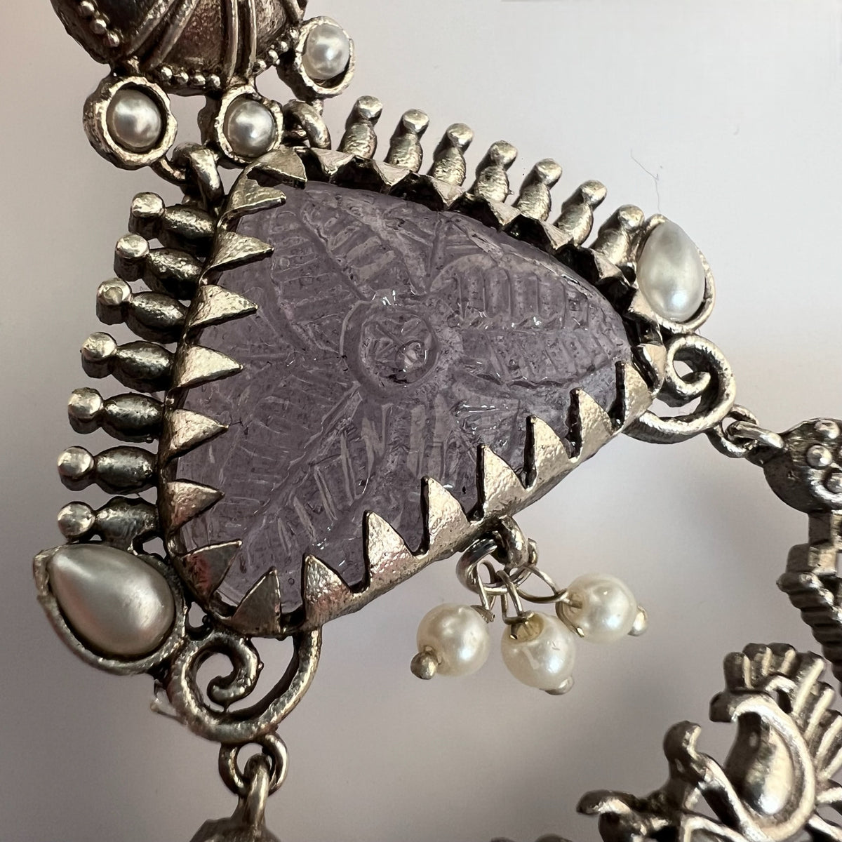 TEJA SEMIHANDMADE BEADED OXIDIZED DANGLER EARRING WITH EAR CHAIN ER570