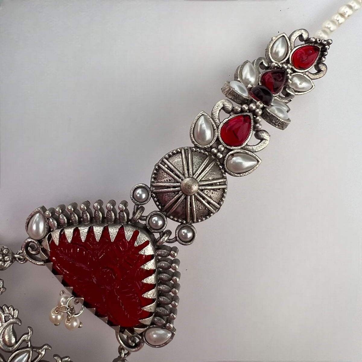 TEJA SEMIHANDMADE BEADED OXIDIZED DANGLER EARRING WITH EAR CHAIN ER570