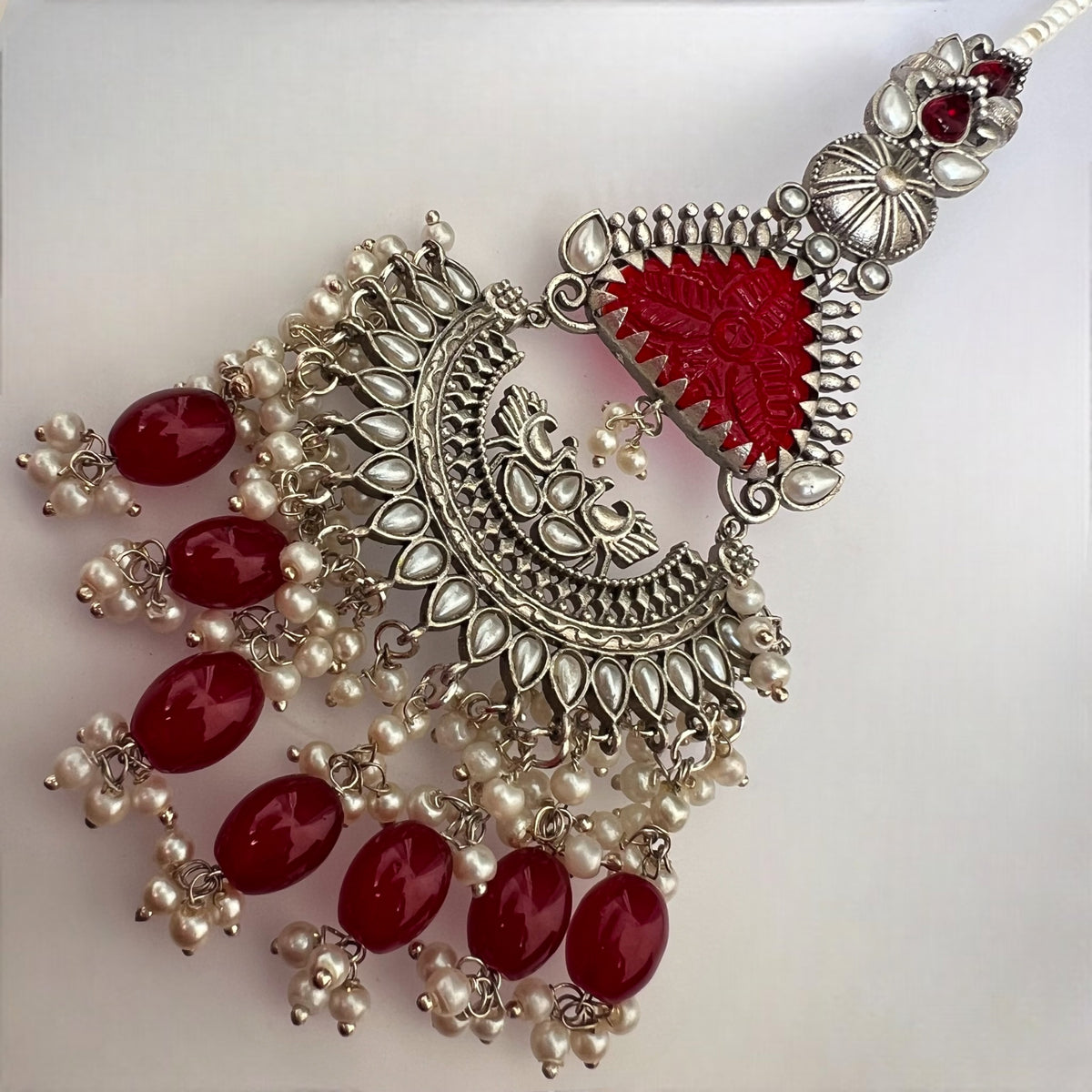 TEJA SEMIHANDMADE BEADED OXIDIZED DANGLER EARRING WITH EAR CHAIN ER570