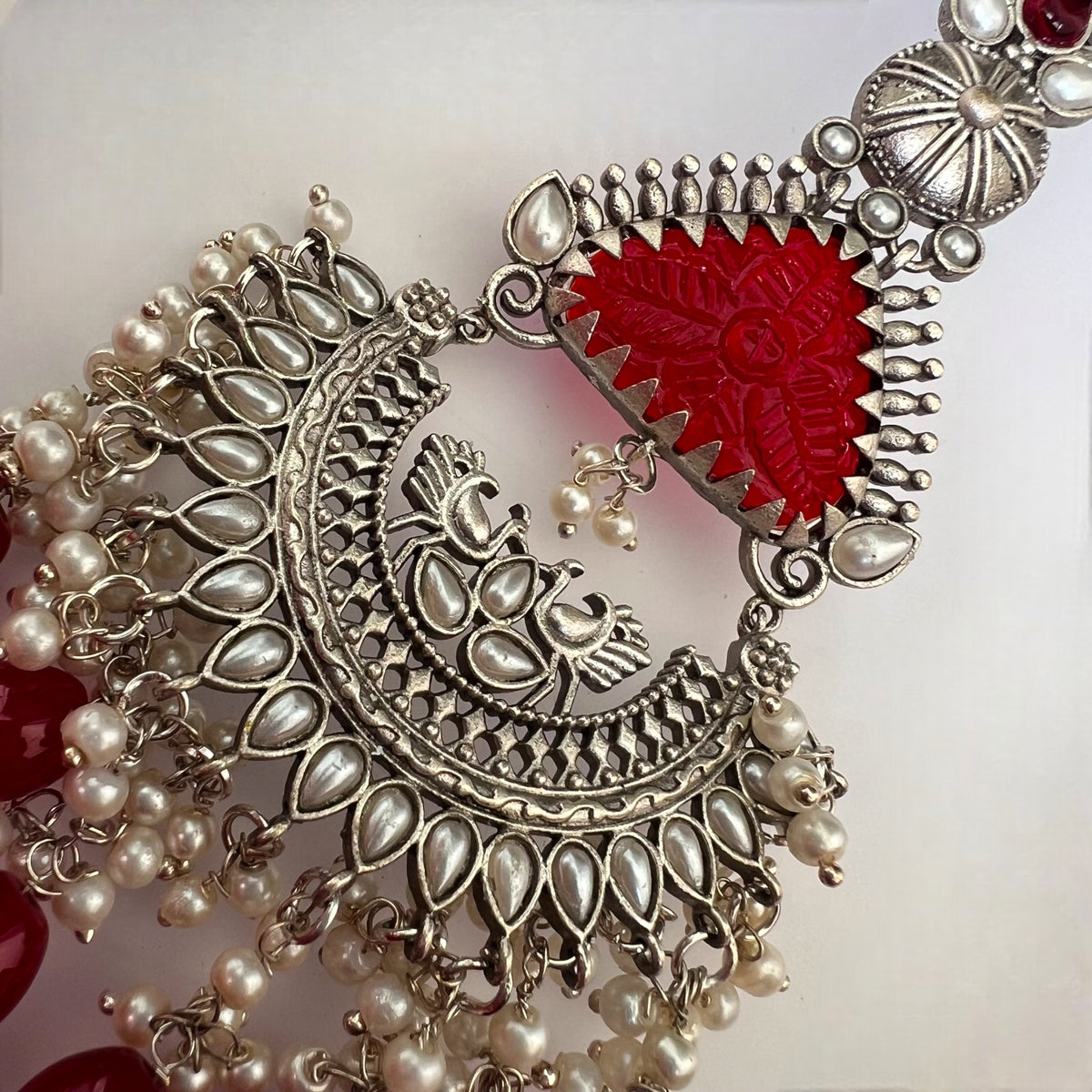 TEJA SEMIHANDMADE BEADED OXIDIZED DANGLER EARRING WITH EAR CHAIN ER570