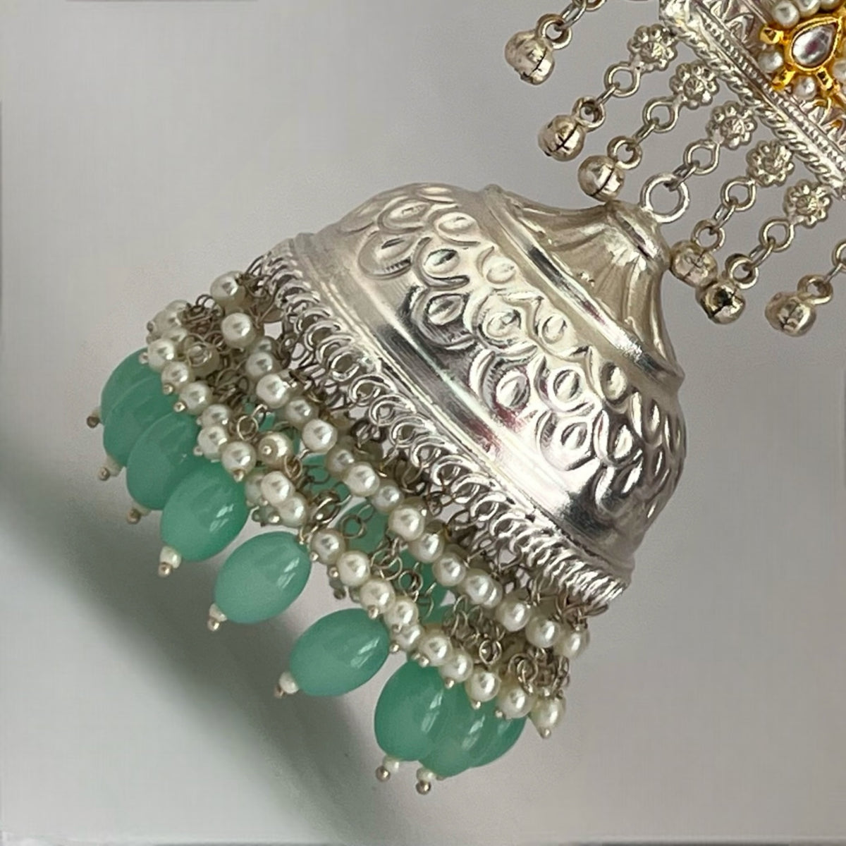 PARITHA SILVER LOOK ALIKE PREMIUM POLISH HANDMADE DUAL TONE JUMBO JHUMKA ER361