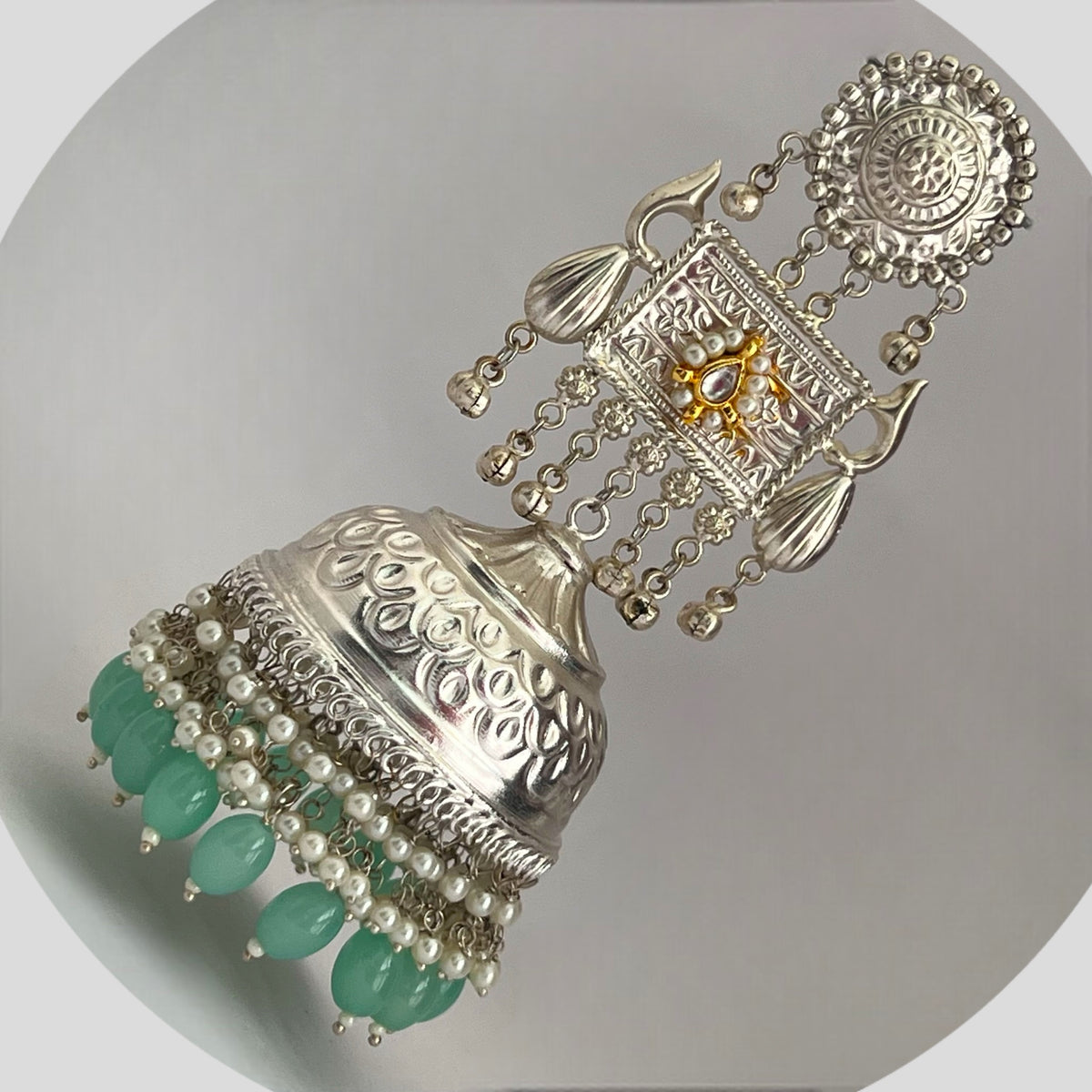 PARITHA SILVER LOOK ALIKE PREMIUM POLISH HANDMADE DUAL TONE JUMBO JHUMKA ER361