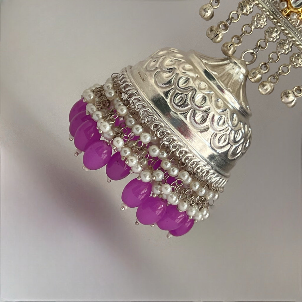 PARITHA SILVER LOOK ALIKE PREMIUM POLISH HANDMADE DUAL TONE JUMBO JHUMKA ER361