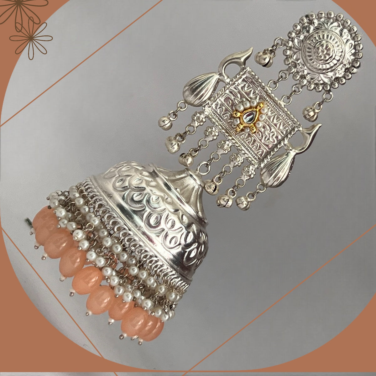 PARITHA SILVER LOOK ALIKE PREMIUM POLISH HANDMADE DUAL TONE JUMBO JHUMKA ER361