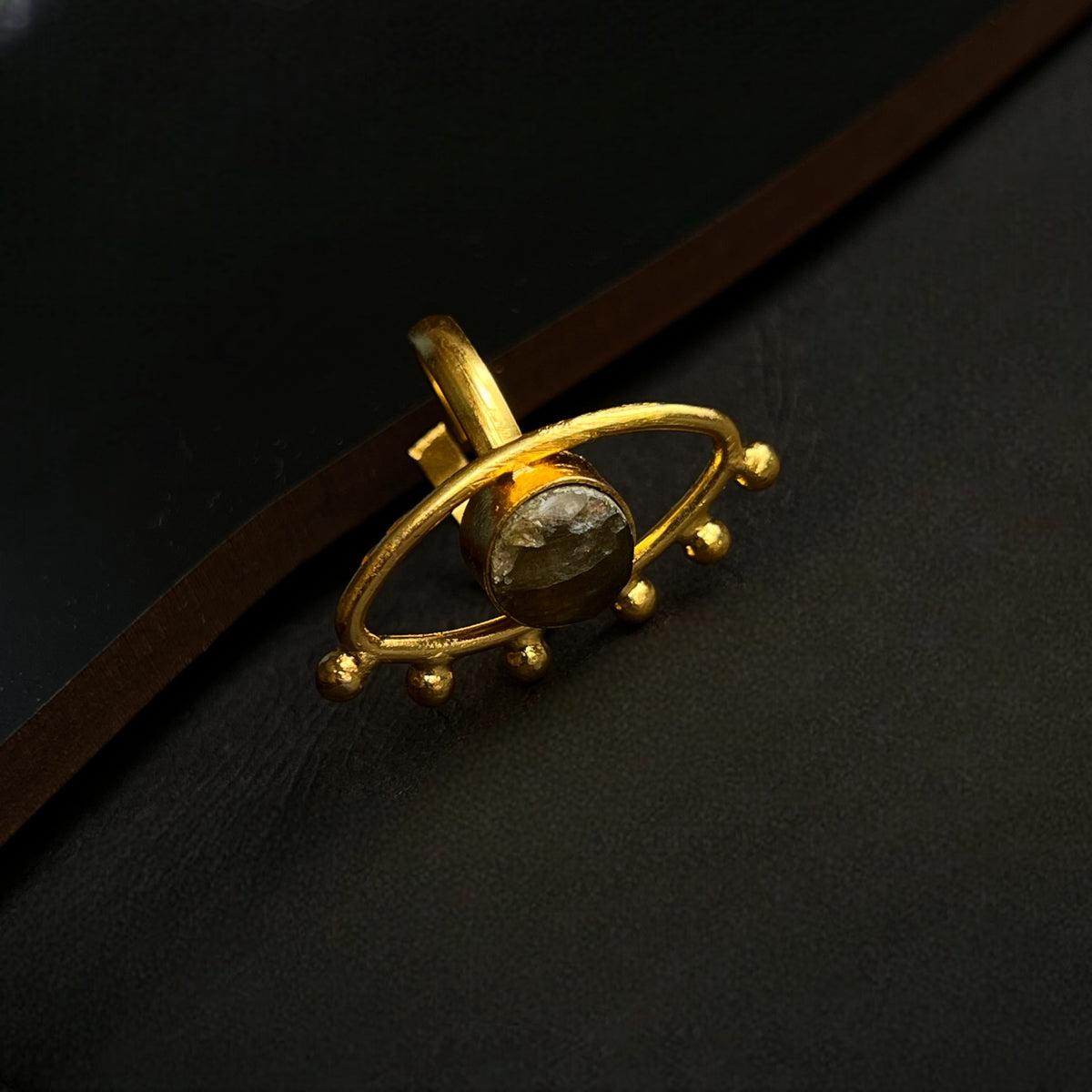 EYE LIMIT GOLD TONED PREMIUM HANDMADE GEM STONE RING R13