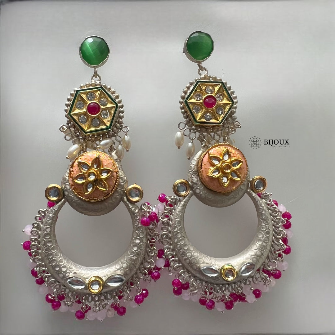NILA SILVER LOOK ALIKE PREMIUM POLISH LAC AND KUNDAN HANDMADE EARRING ER233