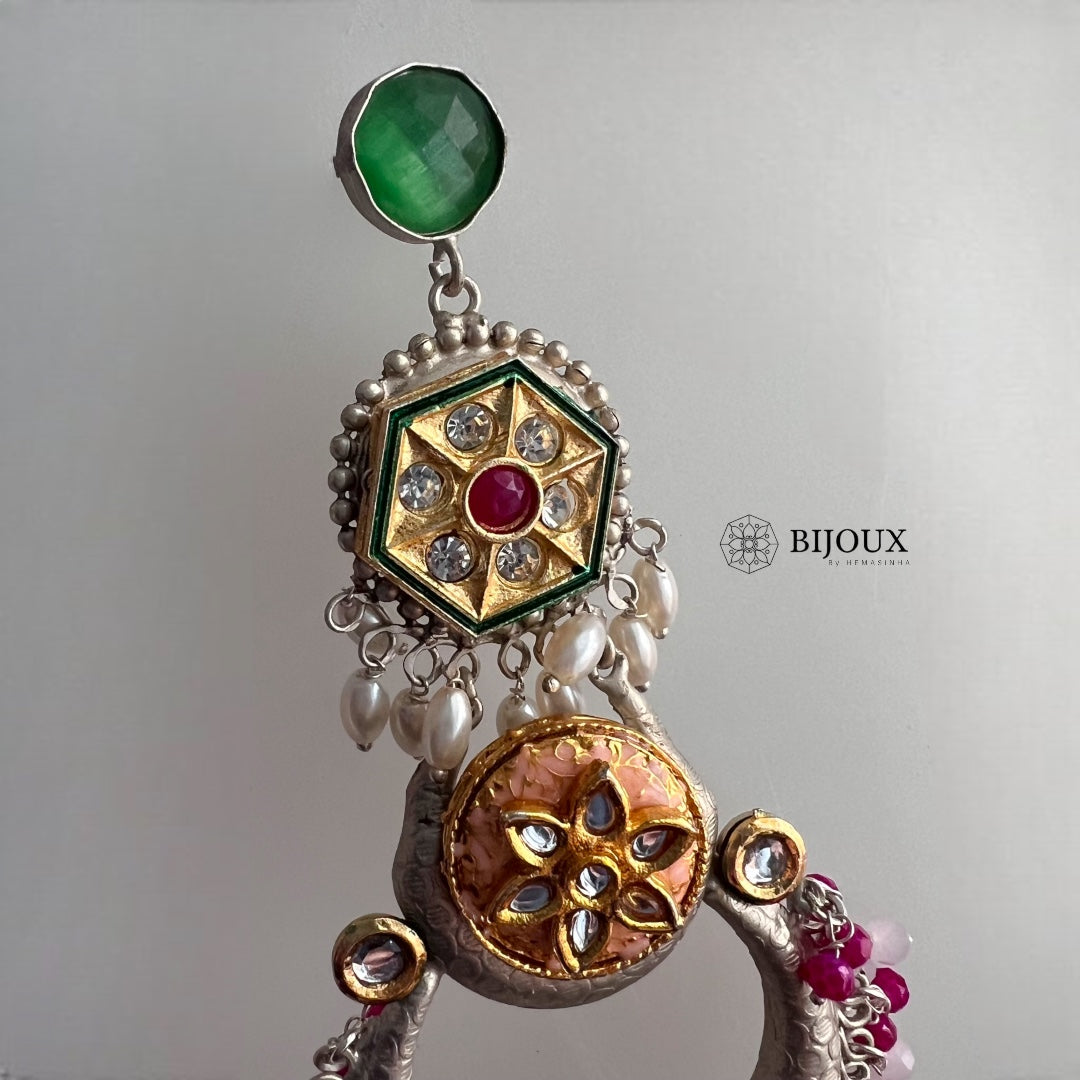 NILA SILVER LOOK ALIKE PREMIUM POLISH LAC AND KUNDAN HANDMADE EARRING ER233