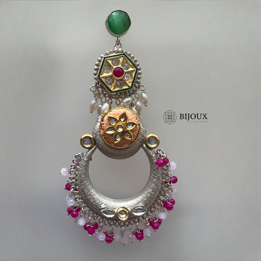 NILA SILVER LOOK ALIKE PREMIUM POLISH LAC AND KUNDAN HANDMADE EARRING ER233